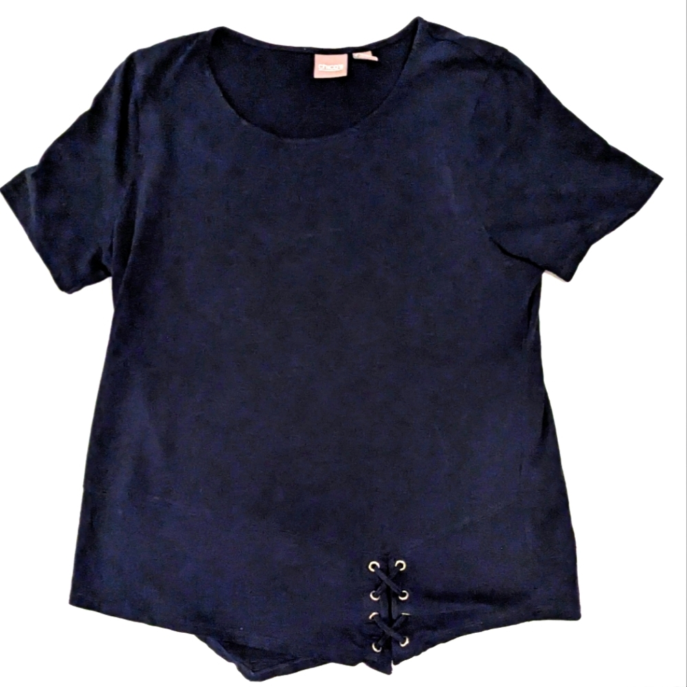 Chico’s EUC! Women's Navy Blue Top with Lace Accent Size 2(W12-14)